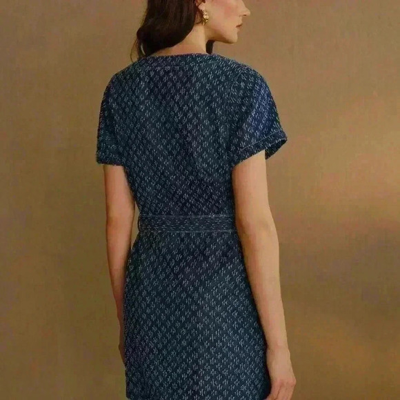 Blue Women's Flap Detail Buckle Belted Swiss Dot Denim Dress - Picture 8 of 8